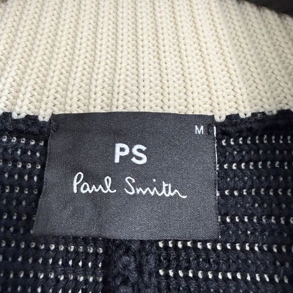 Paul Smith Men's Ribbed Full Zip Crew Knit Black Cotton Blend Size Medium *Flaw - Picture 3 of 13